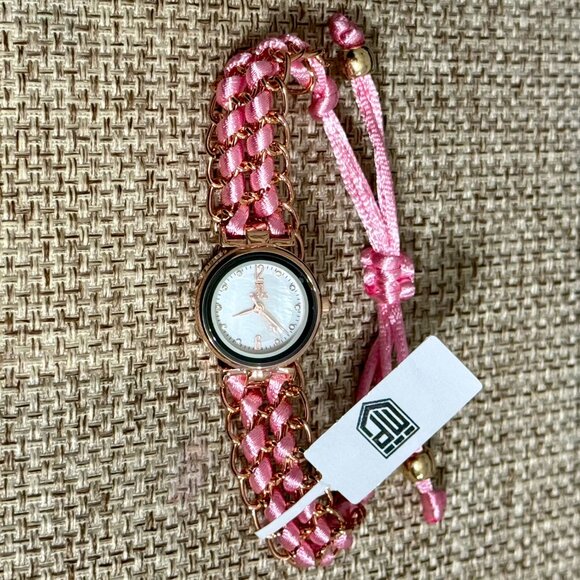 Rose Gold Pink Braided Bracelet Watch Adjustable Chain Band Feminine